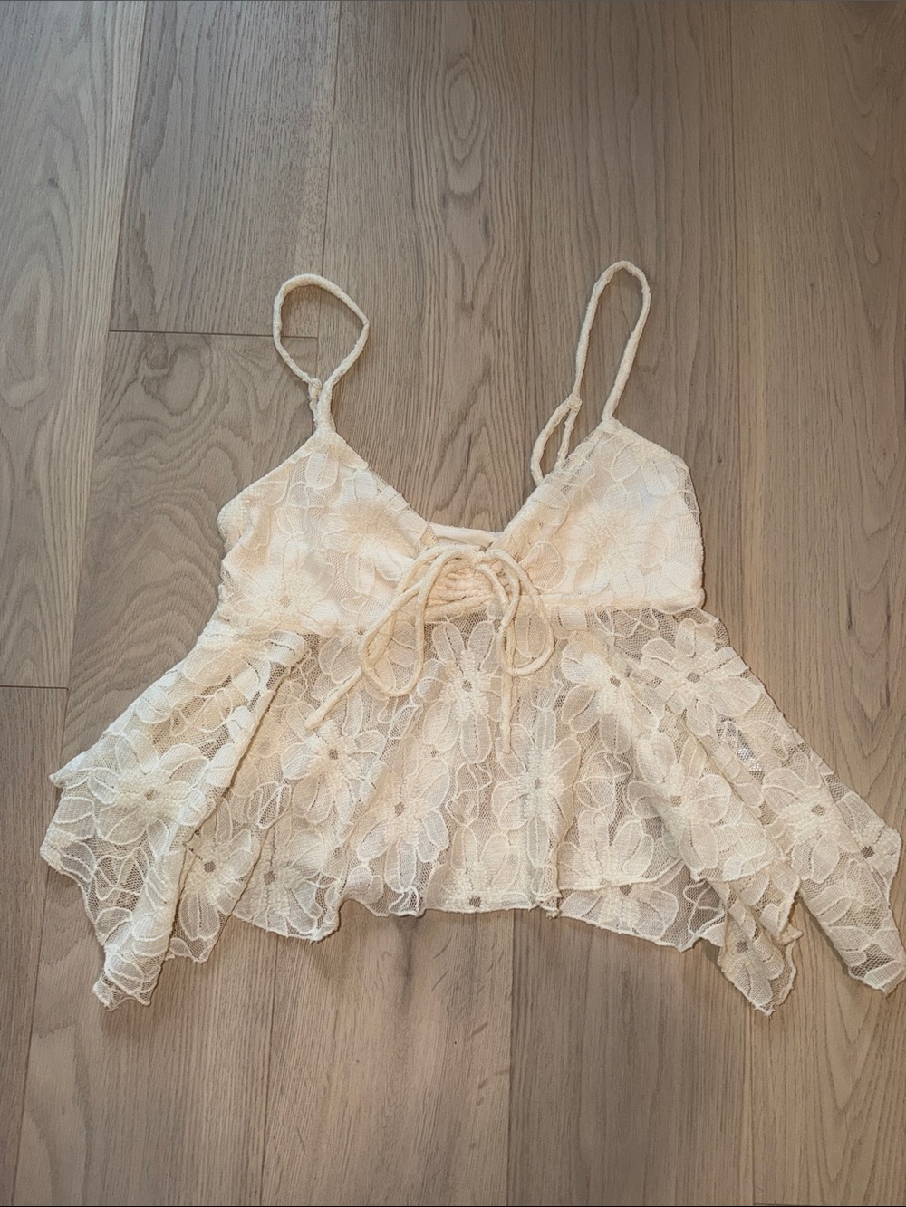 Cream Floral Lace Tie-Front Cami